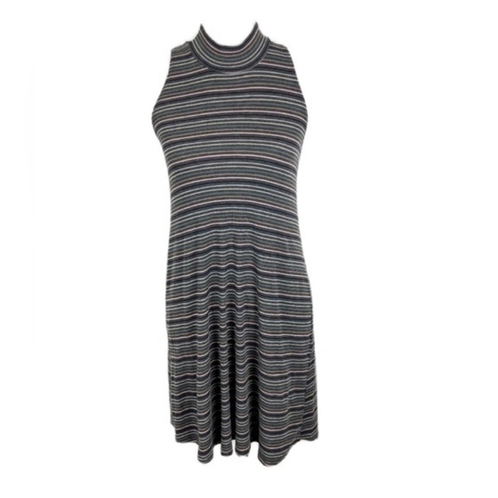 Ginger G Striped Ribbed Knit Mock Neck Sleeveless Dress.  Size-Large